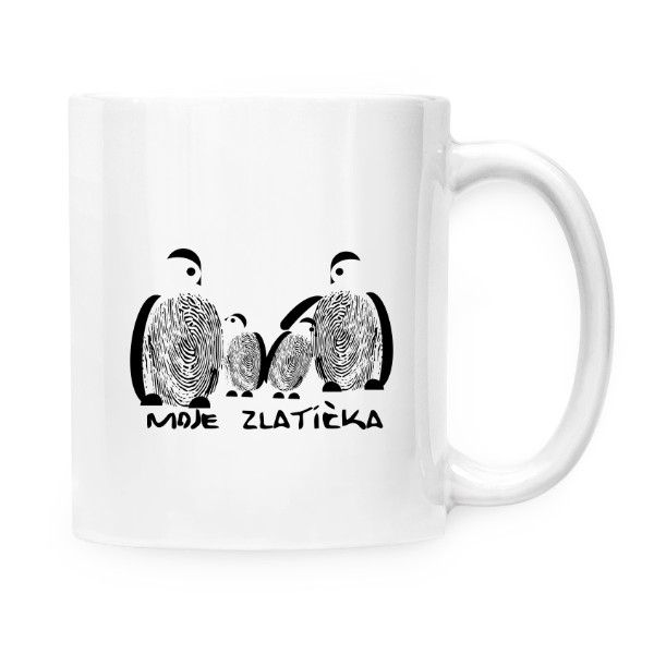 Hrnek malý bílý s potiskem Čtyři tučňáci hrníček