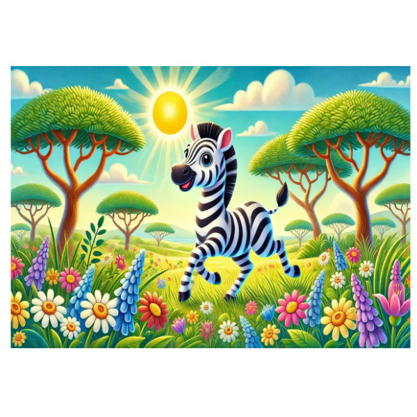 Puzzle velké s potiskem Dětské puzzle Veselá zebra na rozkvetlé louce